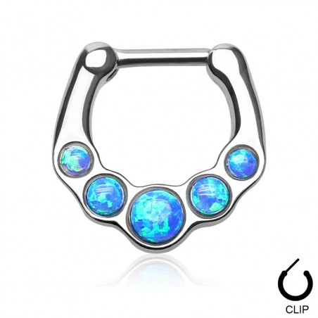 Piercing Septum en acier chirurgical clip Opale bleu pierre naturel semi précieuse