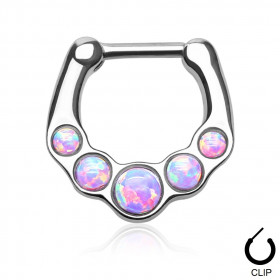 Piercing Septum à clip avec multi pierre naturel semi précieuse Opale de couleur violette violette