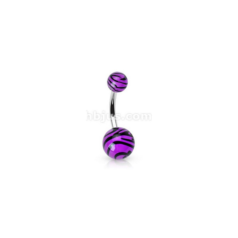 Piercing nombril bille Zébré de couleur noir et violet fluo en acier chirurgical pas cher