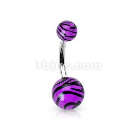 Piercing nombril bille Zébré de couleur noir et violet fluo en acier chirurgical pas cher