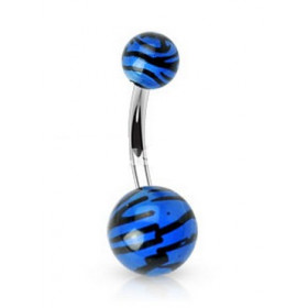 Piercing nombril bille Zébré de couleur noir et bleu fluo en acier chirurgical pas cher