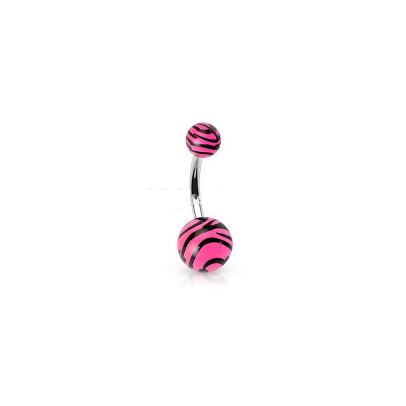 Piercing nombril bille Zébré de couleur noir et rose fluo en acier chirurgical pas cher