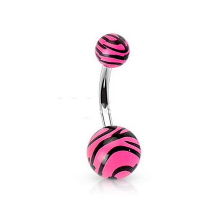 Piercing nombril bille Zébré de couleur noir et rose fluo en acier chirurgical pas cher