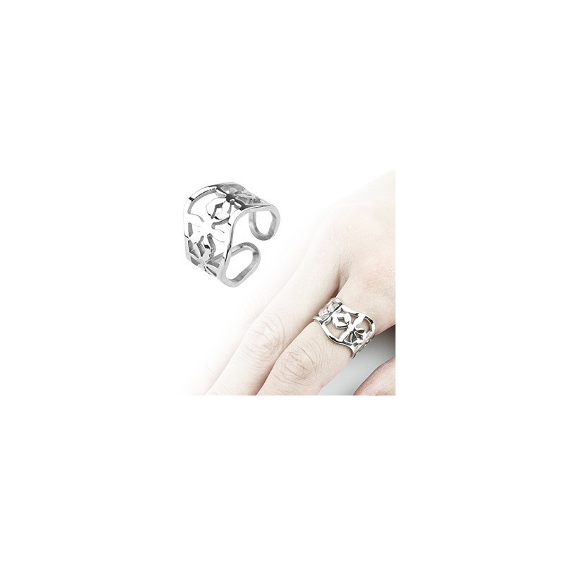 Bague Femme acier chirurgical inoxydable motif Fleurs