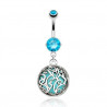 Piercing nombril pendant en acier chirurgical pierre semi-naturel cristal Turquoise liseré acier