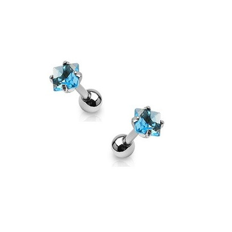 Piercing oreille cartilage tragus en acier chirurgical et cristal bleu turquoise carré de qualité