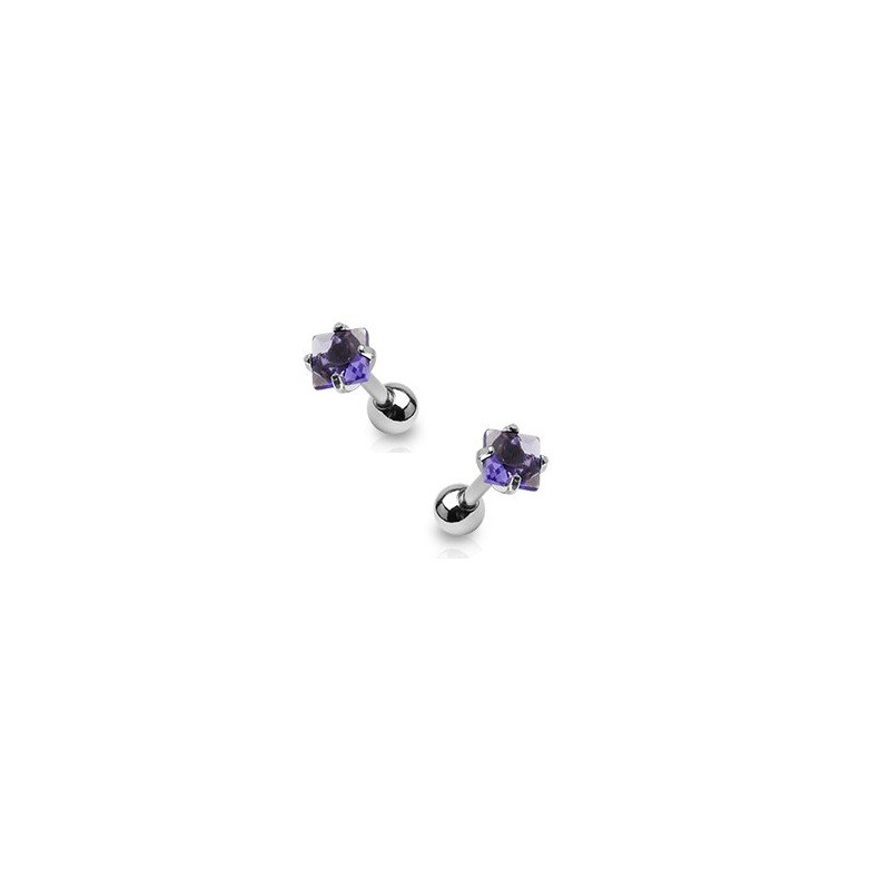 Piercing oreille cartilage tragus en acier chirurgical et cristal violet carré de qualité