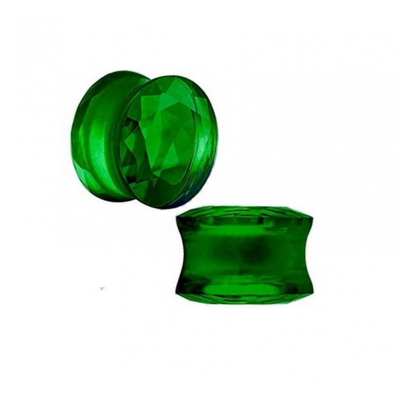 piercing ecarteur Plug en verre évasé taillé en facette couleur vert
