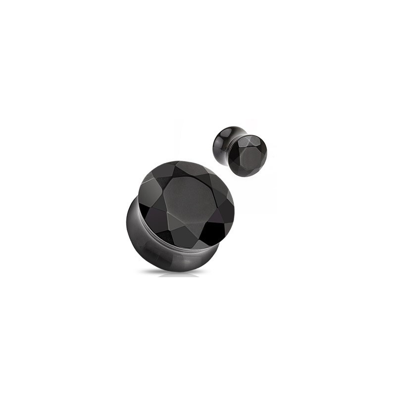 piercing ecrateur Plug en verre évasé taillé en facette Noir