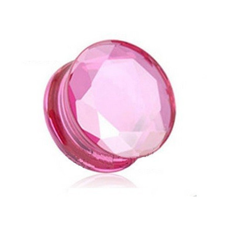 Plug en verre pyrex rose évasé taillé en facette couleur