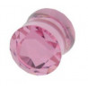Plug en verre pyrex rose évasé taillé en facette couleur