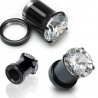 PIercing plug ecarteur tunnel oreille acier noir cristal blanc