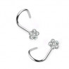 Piercing nez tige tire-bouchon motif fleur en cristal couleur blanc en acier chirurgical