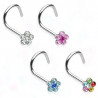 Piercing nez tige tire-bouchon motif fleur en cristal couleur blanc en acier chirurgical pas cher