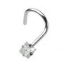 Piercing nez barre acier chirurgical courbée cristal carré Blanc forme tire bouchon