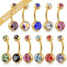 Piercing nombril simple en Acier chirurgical 316L doré mat cristal couleur rose