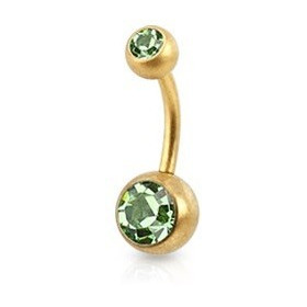 Piercing nombril simple en Acier chirurgical 316L doré mat cristal couleur vert