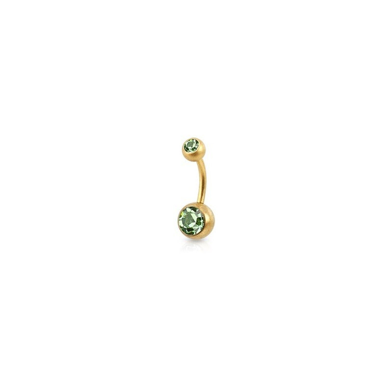 Piercing nombril simple en Acier chirurgical 316L doré mat cristal couleur vert