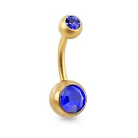 Piercing nombril simple en Acier chirurgical 316L doré mat cristal couleur bleu saphir