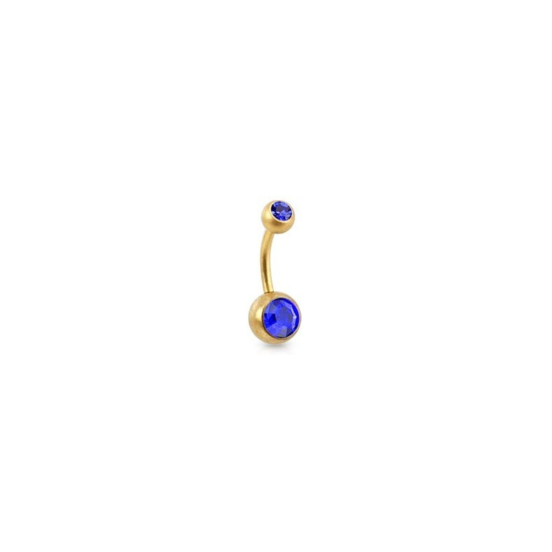 Piercing nombril simple en Acier chirurgical 316L doré mat cristal couleur bleu saphir