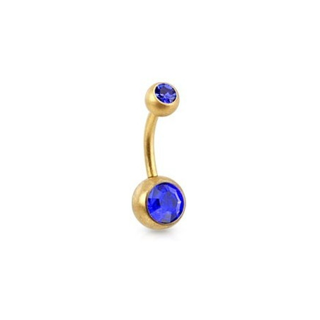 Piercing nombril simple en Acier chirurgical 316L doré mat cristal couleur bleu saphir