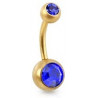 Piercing nombril simple en Acier chirurgical 316L doré mat cristal couleur bleu saphir