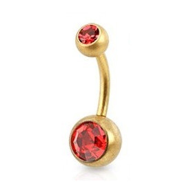 Piercing nombril simple en Acier chirurgical 316L doré mat cristal rouge