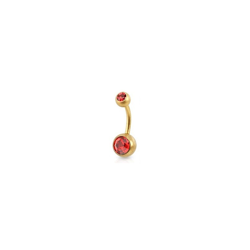 Piercing nombril simple en Acier chirurgical 316L doré mat cristal rouge