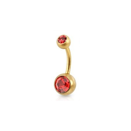 Piercing nombril simple en Acier chirurgical 316L doré mat cristal rouge