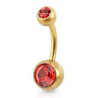 Piercing nombril simple en Acier chirurgical 316L doré mat cristal rouge