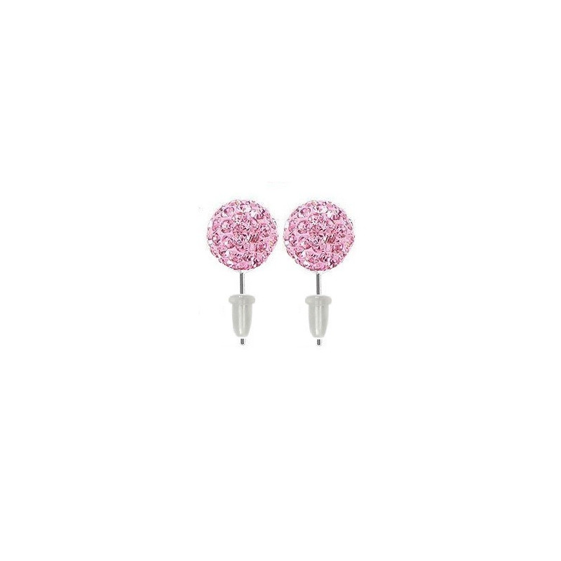 Boucle d'oreille en acier chirurgical boule multi cristaux cristal de couleur Rose