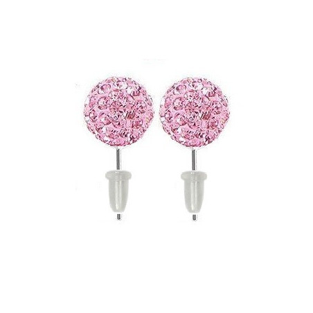 Boucle d'oreille en acier chirurgical boule multi cristaux cristal de couleur Rose