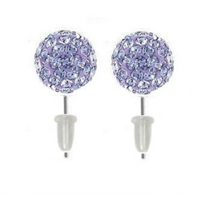 Boucle d'oreille en acier chirurgical boule cristal Violet 