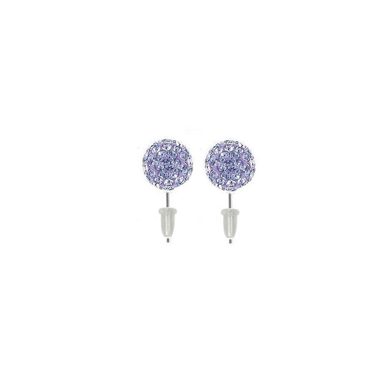 Boucle d'oreille en acier chirurgical boule cristal Violet 