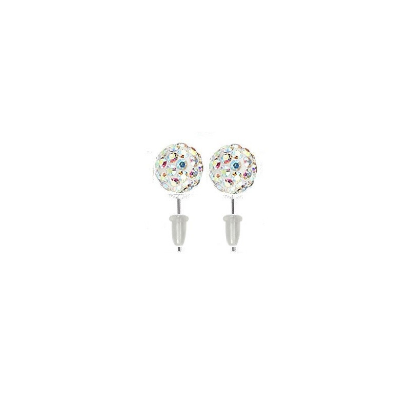 Boucle d'oreille en acier chirurgical boule multi cristal couleur Irisé