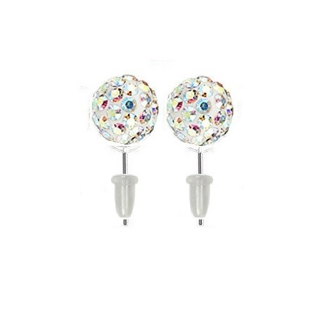 Boucle d'oreille en acier chirurgical boule multi cristal couleur Irisé