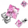 Boucle d'Oreille en acier chirurgical inoxydable Carré cristal Rose pas cher