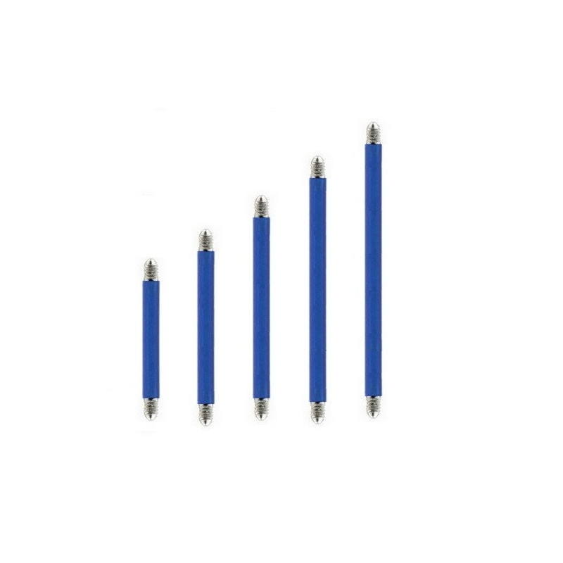 Barre de piercing barbell pour langue et téton en titane anodisé bleu 1.6 mm de diamètre pas cher