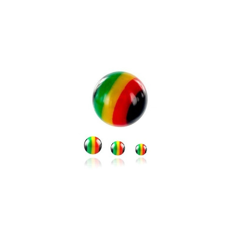 Bille de piercing UV acrylique rasta 1.6 mm couleur vert jaune rouge jamaique bob marley pas cher