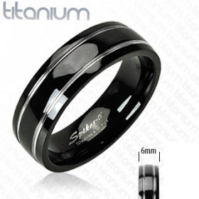 Bague pour femme en titane noir double double bande acier pas cher