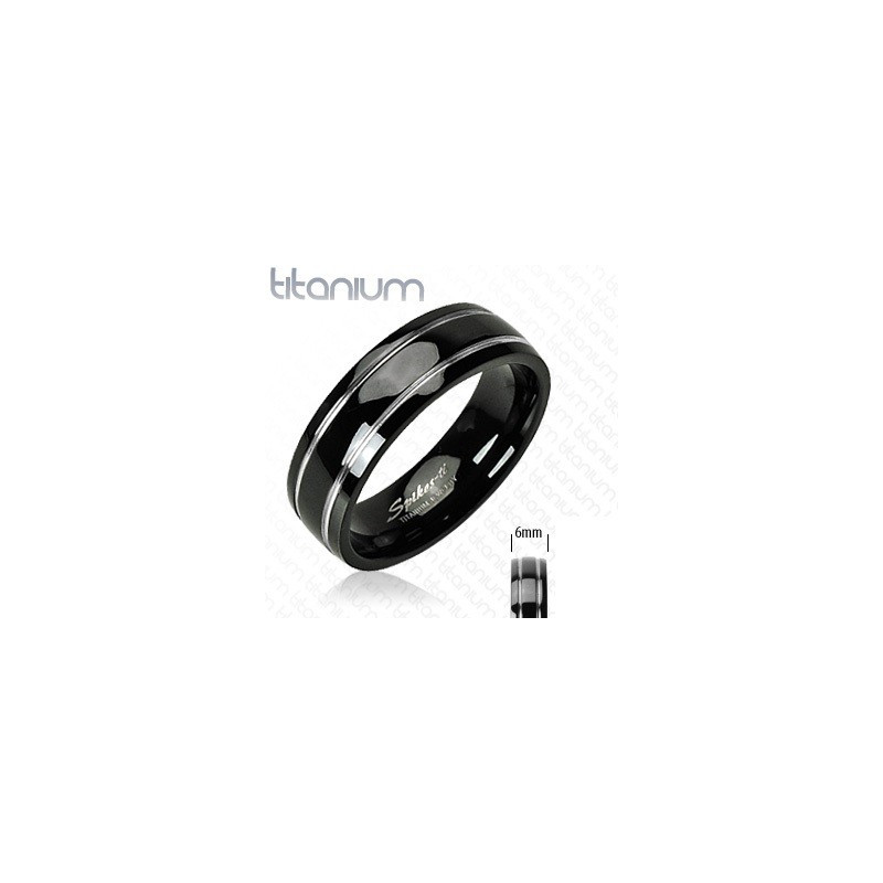 Bague pour femme en titane noir double double bande acier pas cher