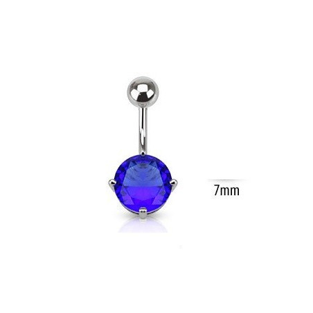 Piercing nombril acier chirurgical solitaire cristal e couleur bleu 7mm