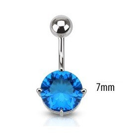 Piercing nombril barre en acier chirurgical solitaire cristal bleu turquoise 7mm