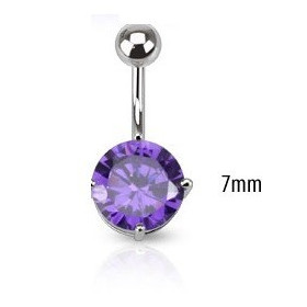 Piercing nombril barre acier chirurgical solitaire cristal couleur violet clair 7mm