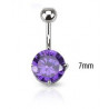 Piercing nombril barre acier chirurgical solitaire cristal couleur violet clair 7mm