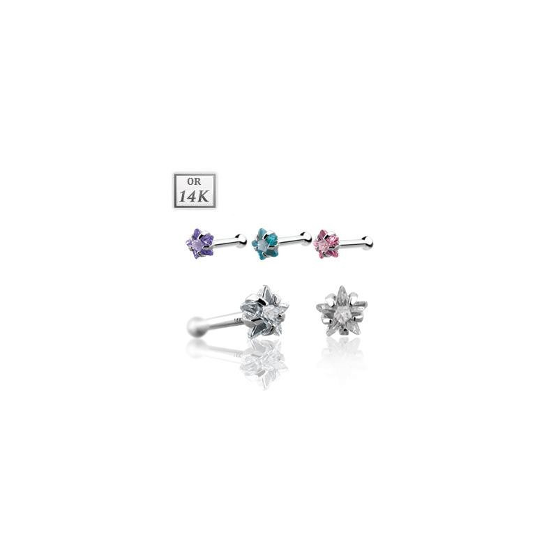 Piercing stud nez tige droite droit motif étoile or blanc avec cristal  pas cher