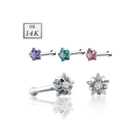 Piercing stud nez tige droite droit motif étoile or blanc avec cristal  pas cher