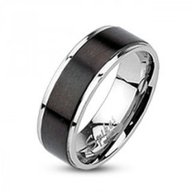 Bague homme femme anneau acier chirurgical bicolore acier et noir