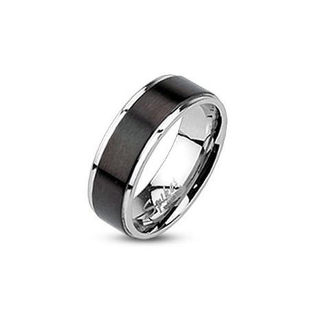 Bague homme femme anneau acier chirurgical bicolore acier et noir