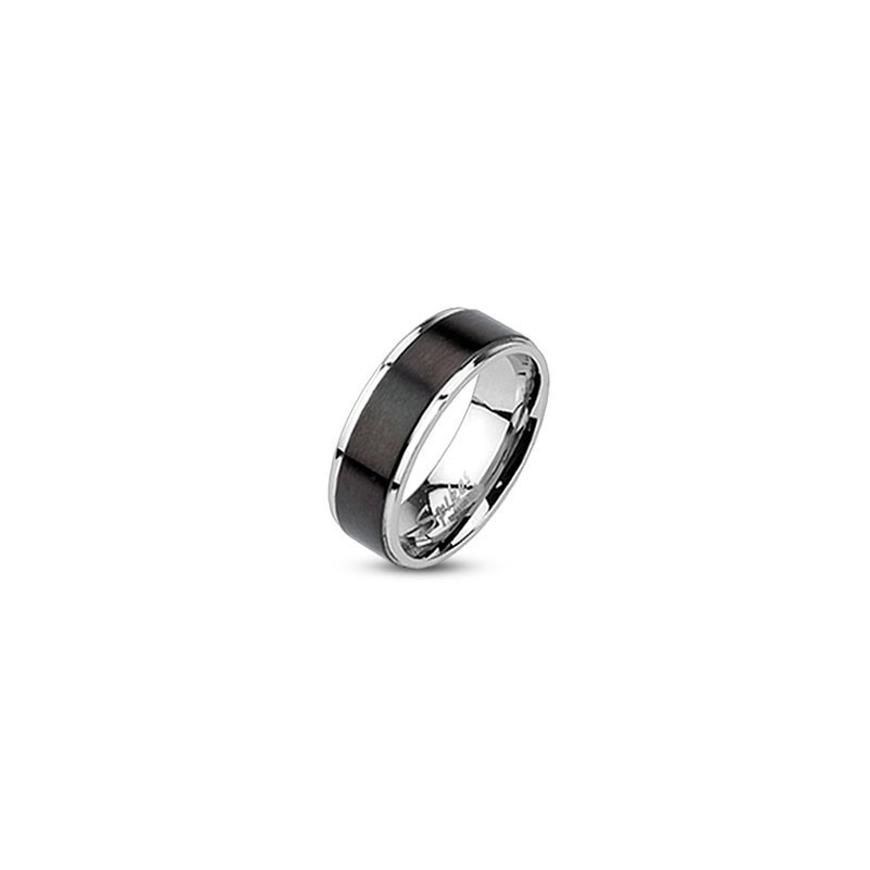 Bague homme femme anneau acier chirurgical bicolore acier et noir